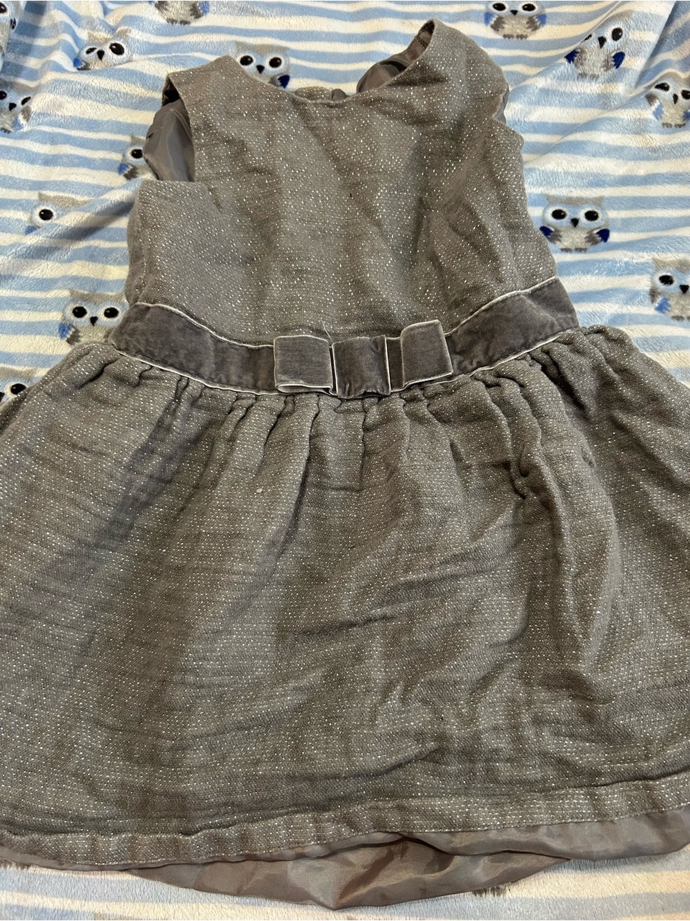 Cat & Jack Silver-Gray Velvet Bow Party Dress